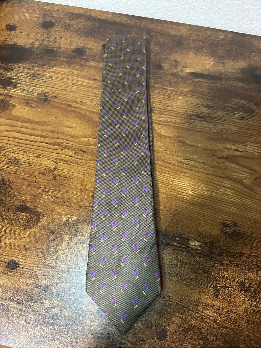 Yves Saint Laurent Brown Tie with Purple and Yellow Paisley Dots